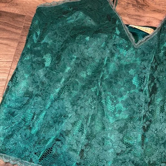 Women's Vintage Victoria's Secret Green‎ Lace Overlay Cami Size S - Picture 2 of 6